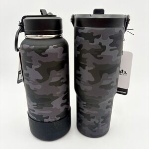 Hydrapeak 32 oz‎ Water Bottle & 32 oz Tumbler Black Camo Stainless Steel Set
